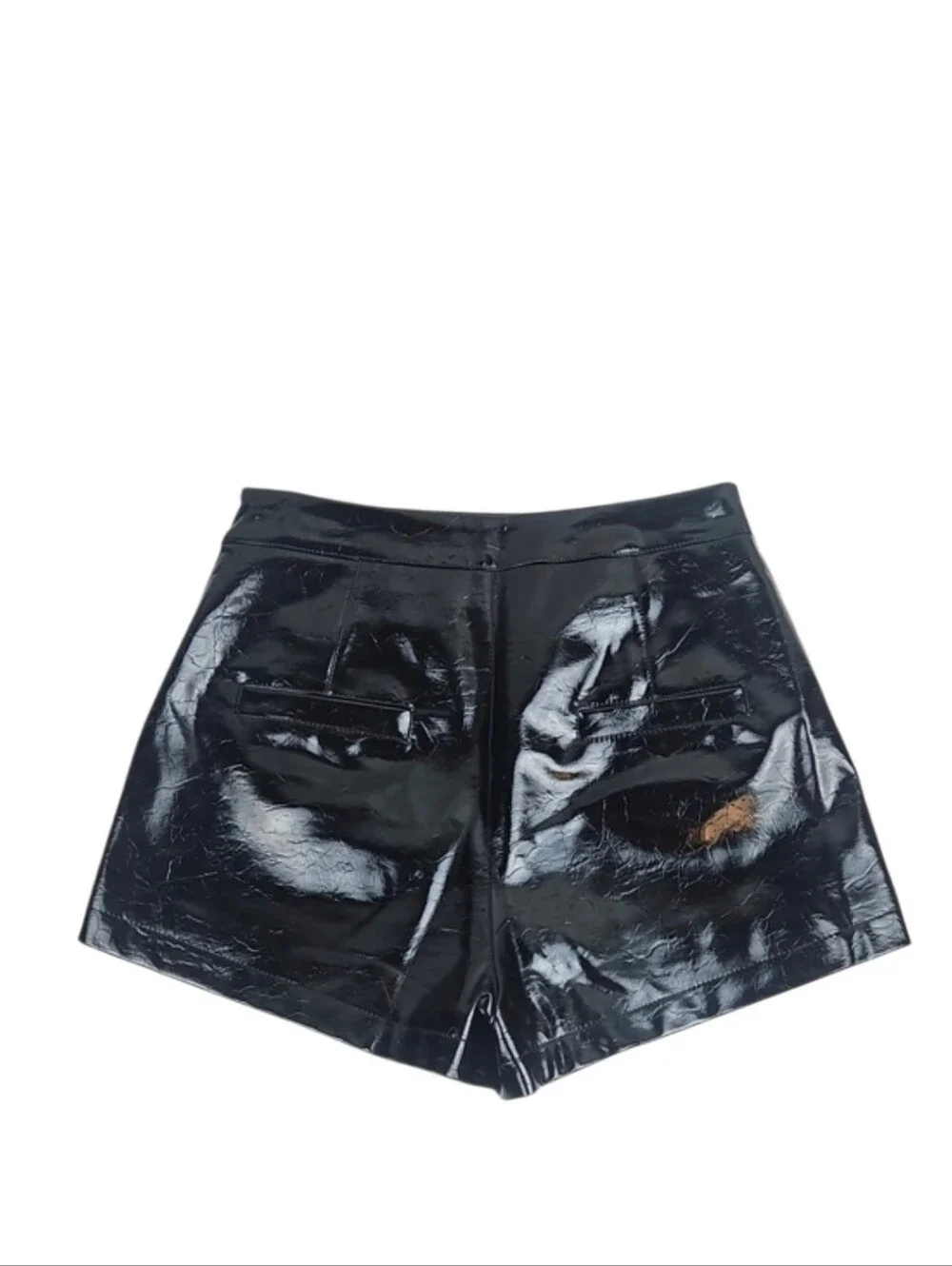 Black Patent Faux Leather Mini Skort Shorts Gold Buttons Grunge Punk Whimsigoth